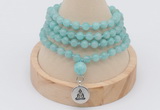 GMN2435 Hand-knotted 6mm amazonite 108 beads mala necklace with charm