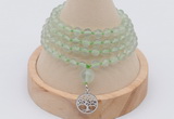 GMN2436 Hand-knotted 6mm prehnite 108 beads mala necklace with charm