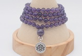 GMN2437 Hand-knotted 6mm amethyst 108 beads mala necklace with charm