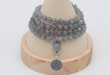 GMN2439 Hand-knotted 6mm labradorite 108 beads mala necklace with charm