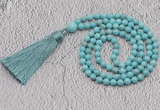 GMN244 Hand-knotted 6mm blue howlite 108 beads mala necklaces with tassel