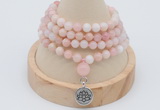 GMN2441 Hand-knotted 6mm natural pink opal 108 beads mala necklace with charm