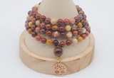 GMN2442 Hand-knotted 6mm mookaite 108 beads mala necklace with charm