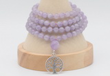 GMN2445 Hand-knotted 6mm lavender amethyst 108 beads mala necklaces with charm