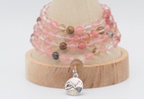 GMN2446 Hand-knotted 6mm volcano cherry quartz 108 beads mala necklaces with charm