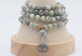 GMN2451 Hand-knotted 6mm artistic jasper 108 beads mala necklaces with charm