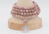 GMN2452 Hand-knotted 6mm pink wooden jasper 108 beads mala necklaces with charm