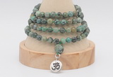 GMN2465 Hand-knotted 6mm African turquoise 108 beads mala necklaces with charm