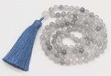 GMN247 Hand-knotted 6mm cloudy quartz 108 beads mala necklaces with tassel