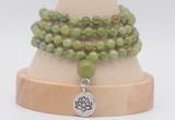 GMN2471 Hand-knotted 6mm China jade 108 beads mala necklaces with charm