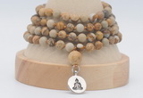 GMN2474 Hand-knotted 6mm picture jasper 108 beads mala necklaces with charm