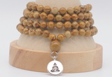 GMN2475 Hand-knotted 6mm wooden jasper 108 beads mala necklaces with charm