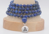 GMN2476 Hand-knotted 6mm lapis lazuli 108 beads mala necklaces with charm