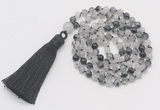 GMN248 Hand-knotted 6mm black rutilated quartz 108 beads mala necklaces with tassel