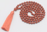 GMN252 Hand-knotted 6mm red jasper 108 beads mala necklaces with tassel