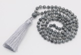 GMN259 Hand-knotted 6mm eagle eye jasper 108 beads mala necklaces with tassel