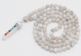 GMN2601 Hand-knotted 8mm, 10mm matte white crazy agate 108 beads mala necklace with pendant