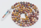 GMN2605 Hand-knotted 8mm, 10mm matte mookaite 108 beads mala necklace with pendant