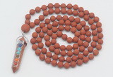 GMN2607 Hand-knotted 8mm, 10mm matte red jasper 108 beads mala necklace with pendant