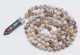 GMN2609 Hand-knotted 8mm, 10mm matte zebra jasper 108 beads mala necklace with pendant