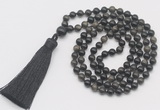 GMN261 Hand-knotted 6mm golden obsidian 108 beads mala necklaces with tassel