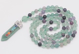 GMN2618 Hand-knotted 8mm, 10mm matte fluorite 108 beads mala necklace with pendant