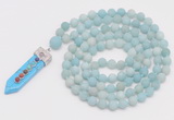 GMN2619 Hand-knotted 8mm, 10mm matte amazonite 108 beads mala necklace with pendant