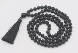 GMN262 Hand-knotted 6mm black lava 108 beads mala necklaces with tassel