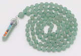 GMN2620 Hand-knotted 8mm, 10mm matte green aventurine 108 beads mala necklace with pendant