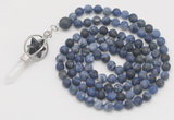 GMN2621 Hand-knotted 8mm, 10mm matte sodalite 108 beads mala necklace with pendant