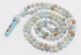 GMN2626 Knotted 8mm, 10mm matte amazonite 108 beads mala necklace with pendant