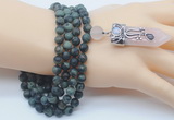 GMN2629 Knotted 8mm, 10mm matte kambaba jasper 108 beads mala necklace with pendant