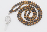 GMN2630 Knotted 8mm, 10mm matte yellow tiger eye 108 beads mala necklace with pendant