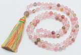 GMN264 Hand-knotted 6mm volcano cherry quartz 108 beads mala necklaces with tassel