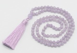 GMN265 Hand-knotted 6mm lavender amethyst 108 beads mala necklaces with tassel