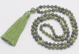 GMN267 Hand-knotted 6mm Canadian jade 108 beads mala necklaces with tassel