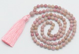 GMN268 Hand-knotted 6mm pink wooden jasper 108 beads mala necklaces with tassel