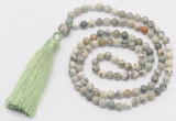 GMN271 Hand-knotted 6mm artistic jasper 108 beads mala necklaces with tassel