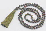 GMN273 Hand-knotted 6mm dragon blood jasper 108 beads mala necklaces with tassel