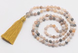 GMN275 Hand-knotted 6mm bamboo leaf agate 108 beads mala necklaces with tassel