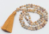 GMN276 Hand-knotted 6mm yellow crazy lace agate 108 beads mala necklaces with tassel