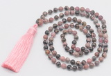 GMN278 Hand-knotted 6mm rhodonite 108 beads mala necklaces with tassel