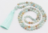 GMN279 Hand-knotted 6mm amazonite 108 beads mala necklaces with tassel