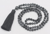 GMN282 Hand-knotted 6mm snowflake obsidian 108 beads mala necklaces with tassel