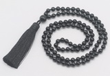 GMN283 Hand-knotted 6mm black onyx 108 beads mala necklaces with tassel