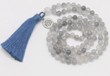 GMN300 Hand-knotted 6mm cloudy quartz 108 beads mala necklaces with tassel & charm