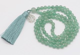 GMN301 Hand-knotted 6mm green aventurine 108 beads mala necklaces with tassel & charm