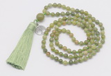 GMN302 Hand-knotted 6mm China jade 108 beads mala necklaces with tassel & charm