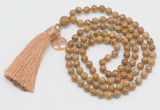 GMN306 Hand-knotted 6mm wooden jasper 108 beads mala necklaces with tassel & charm