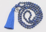 GMN307 Hand-knotted 6mm lapis lazuli 108 beads mala necklaces with tassel & charm